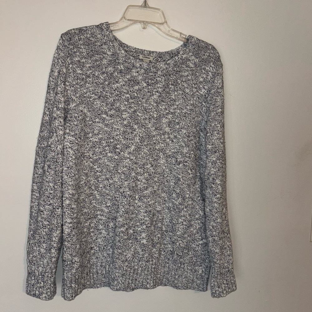 L.L. Bean Marled Crewneck Sweater in Gray and White 100% cotton